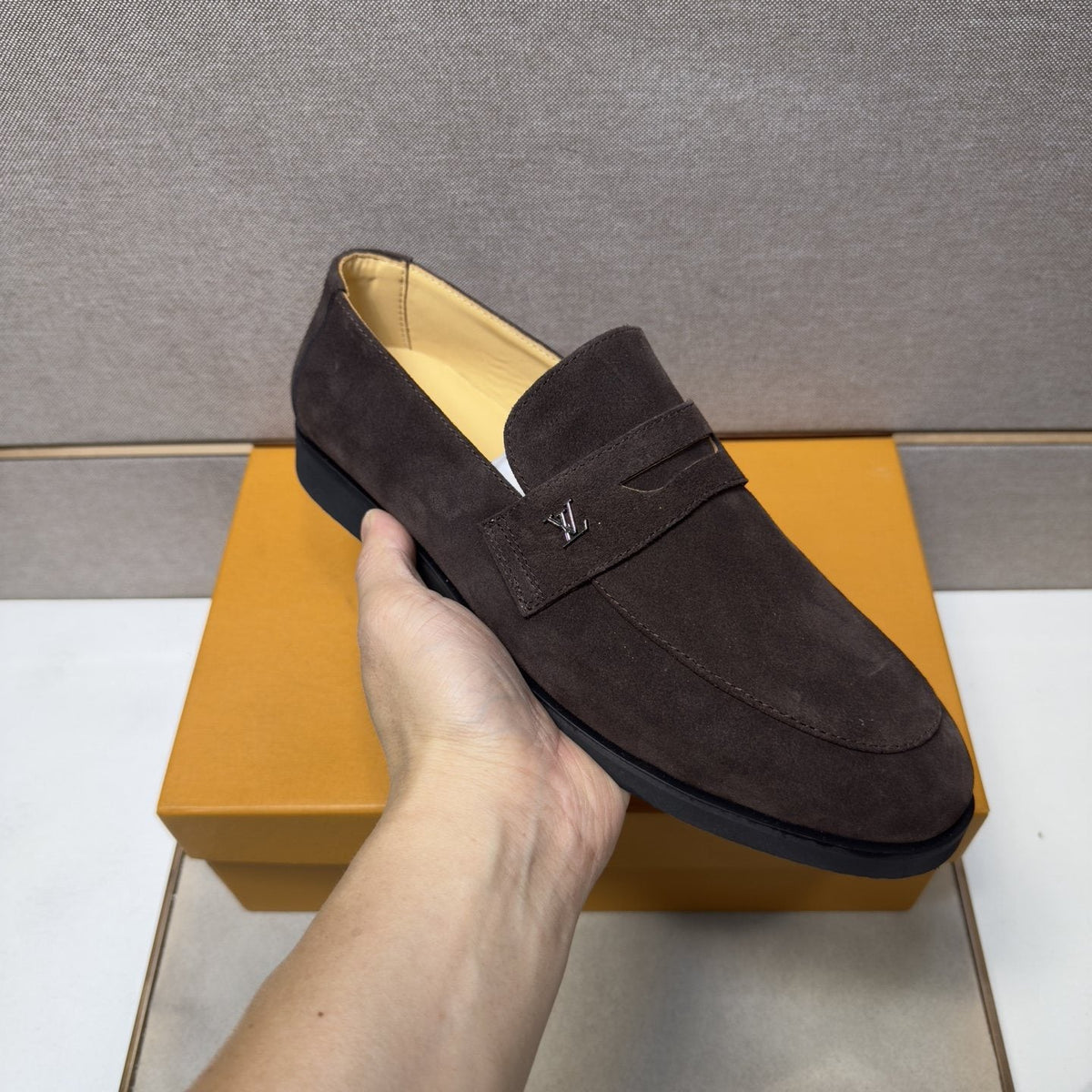 Louis Vuitton Men's Vamp-Strap Loafers — model