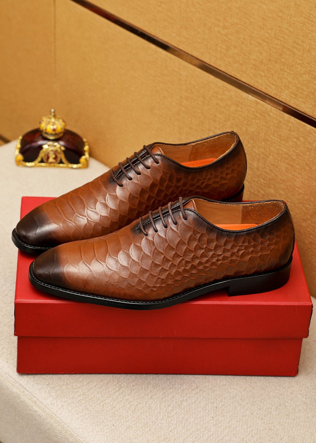 Ferragamo Embossed Lace-Up Dress Shoes — front