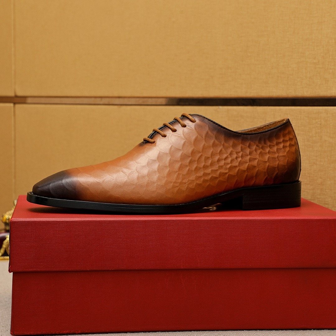 Ferragamo Textured Lace-Up Dress Shoes — side