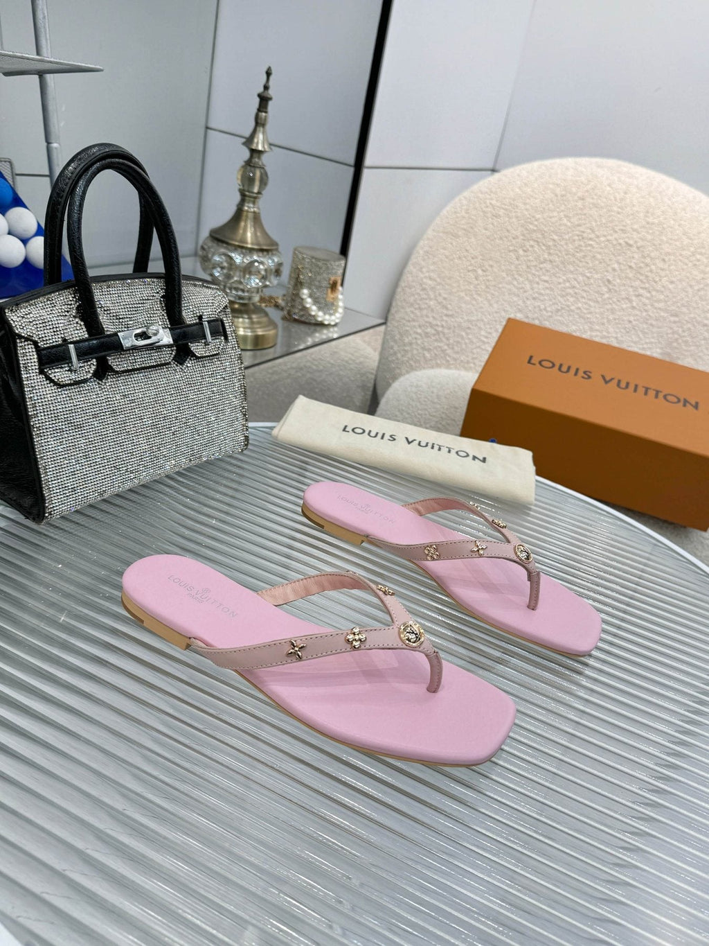 Louis Vuitton Metal-Detail Thong Sandals — front