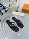 Louis Vuitton Metal-Detail Thong Sandals — front