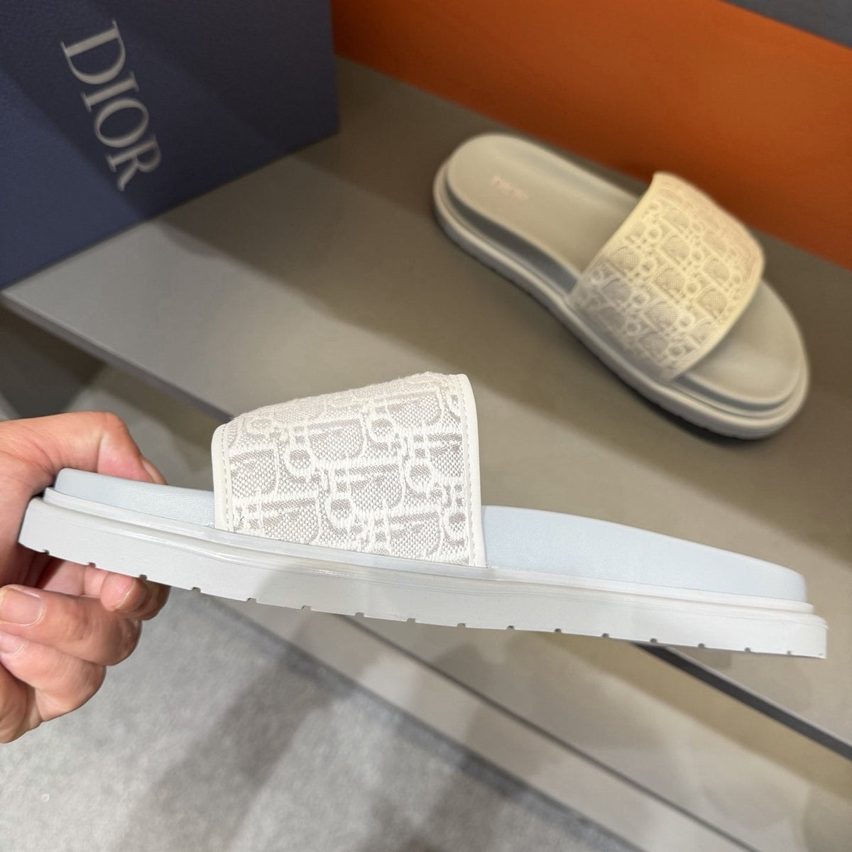 Dior Patterned Strap Slide Sandals — side