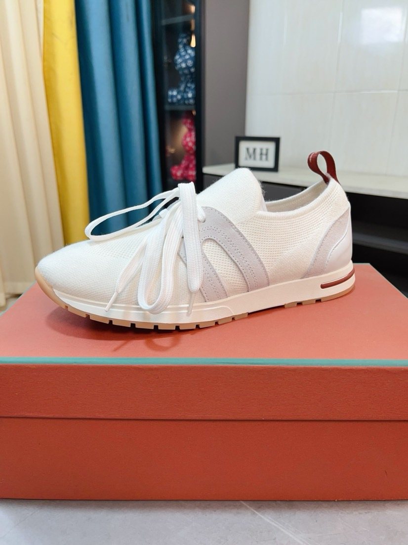 Loro Piana Knit Lace-Up Sneakers — side