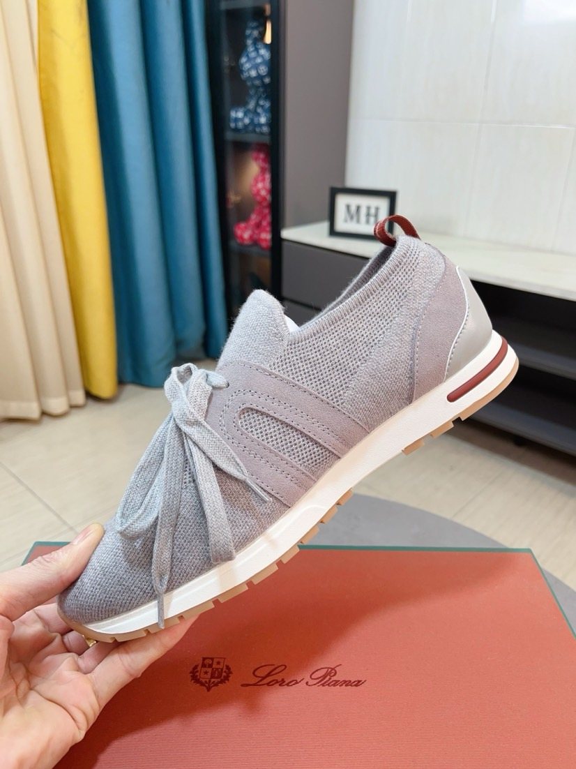 Loro Piana Knit Lace-Up Sneakers — back