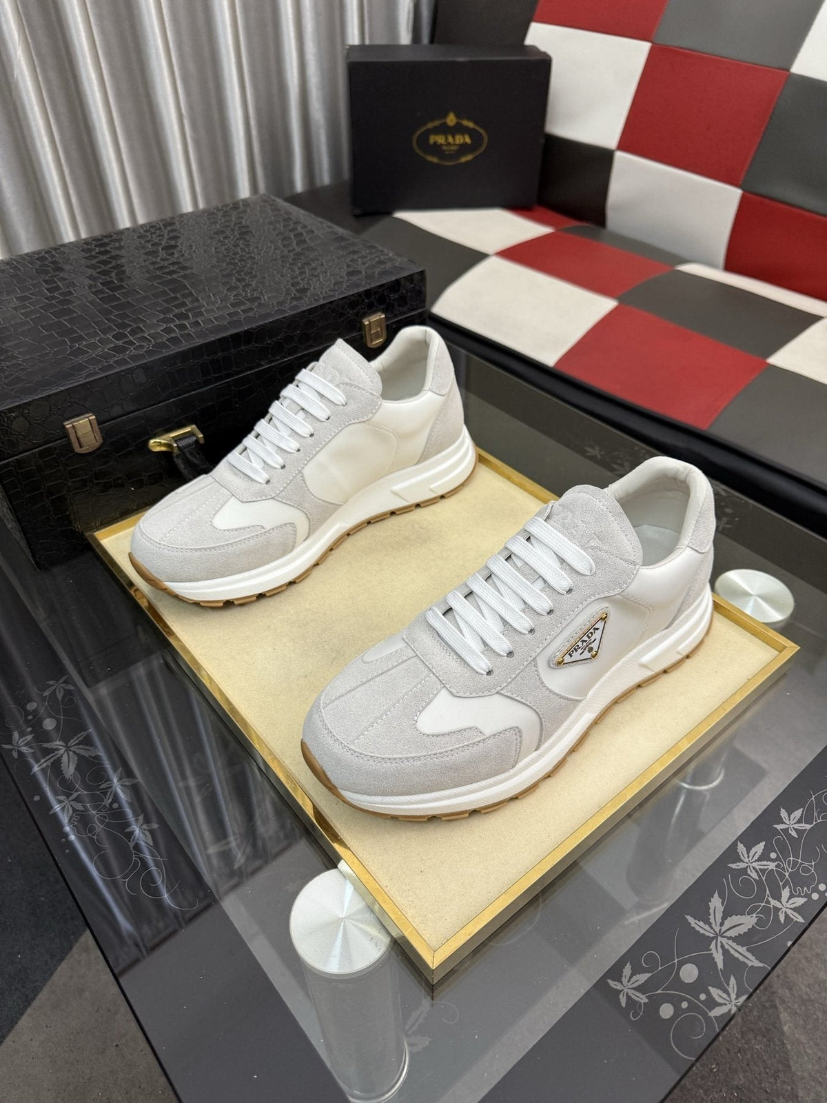 Prada Triangle Badge Low-Top Sneakers — front