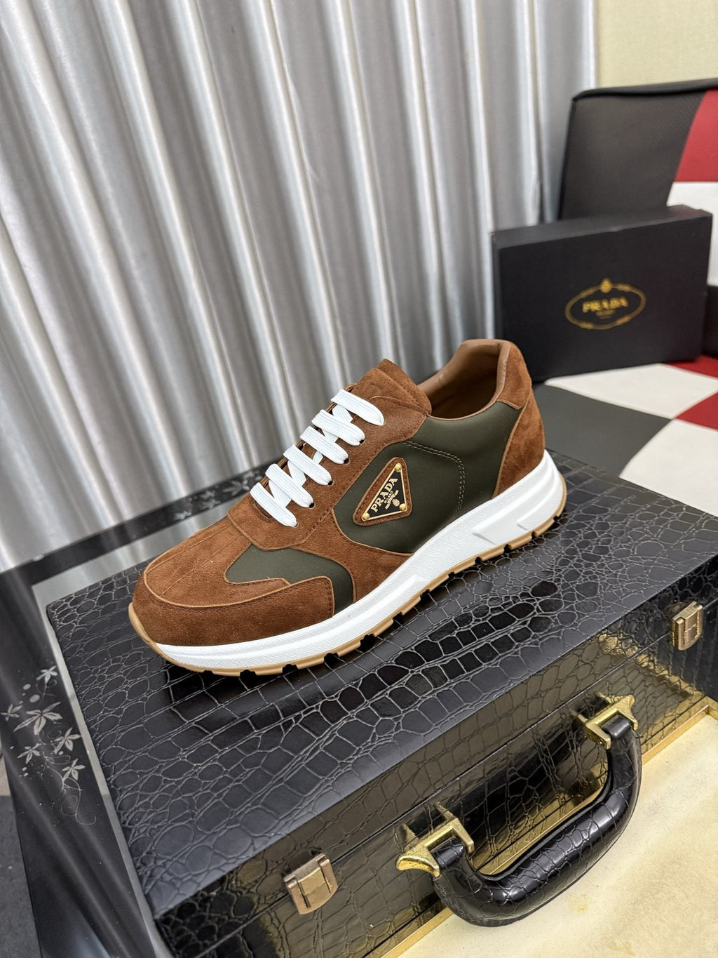 Prada Triangle Badge Low-Top Sneakers — front