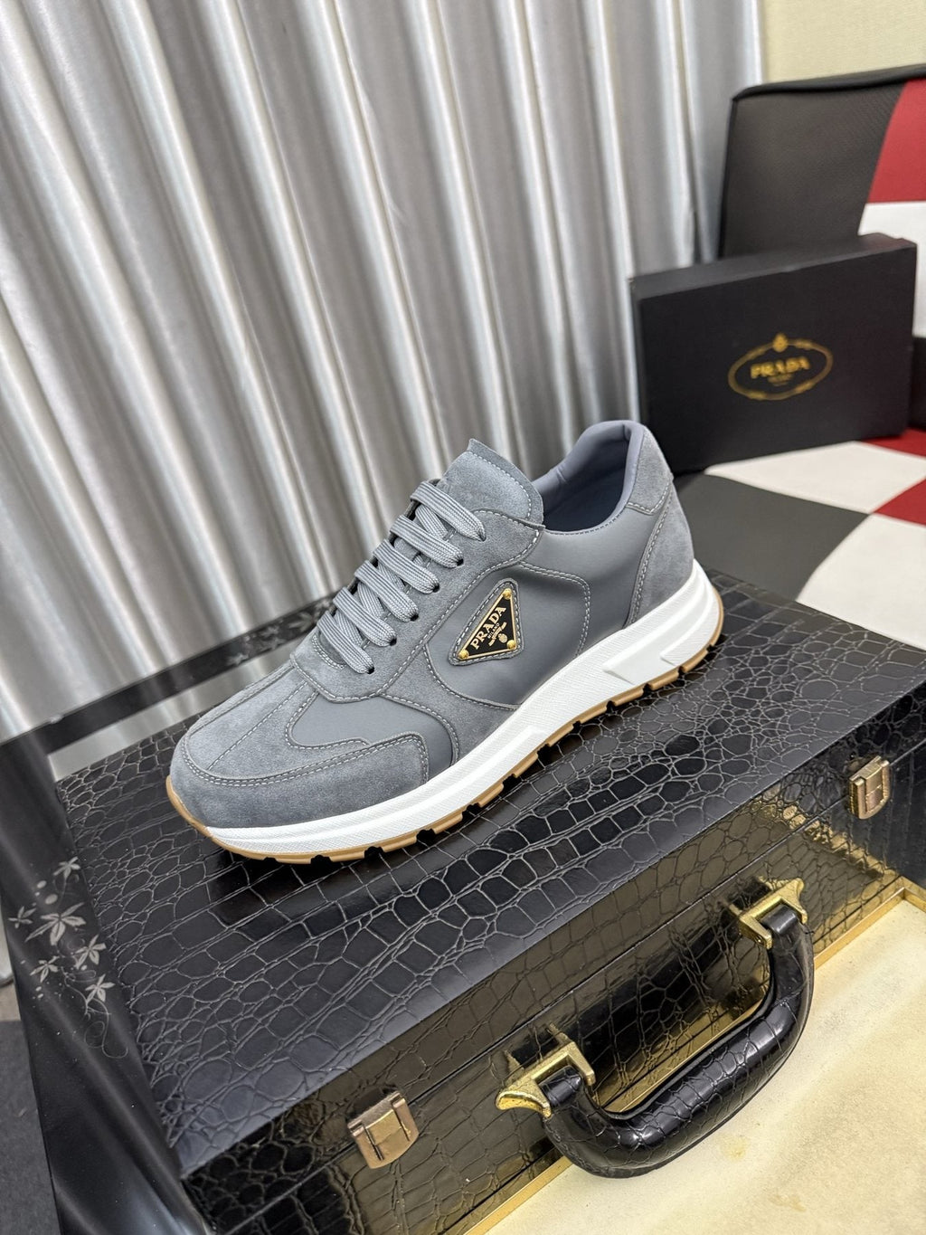 Prada Triangle Badge Low-Top Sneakers — front