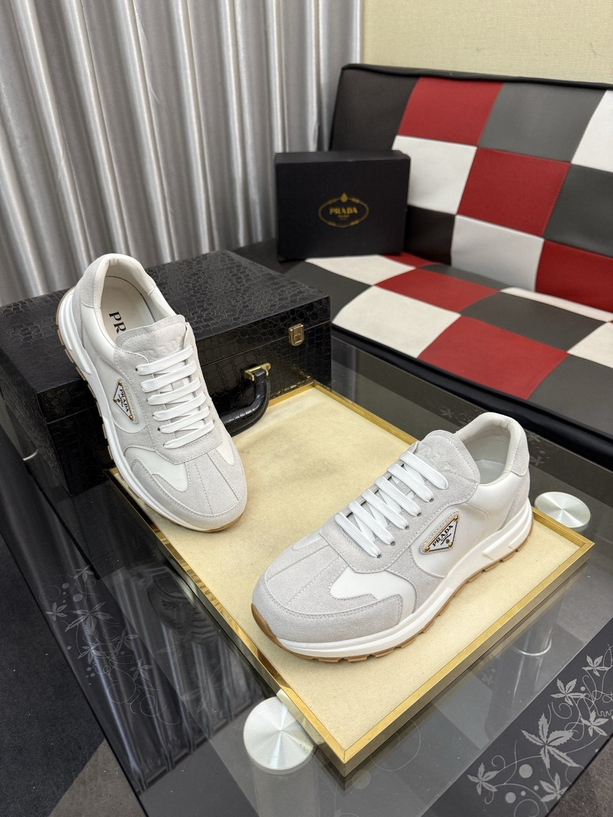 Prada Triangle Badge Low-Top Sneakers — front