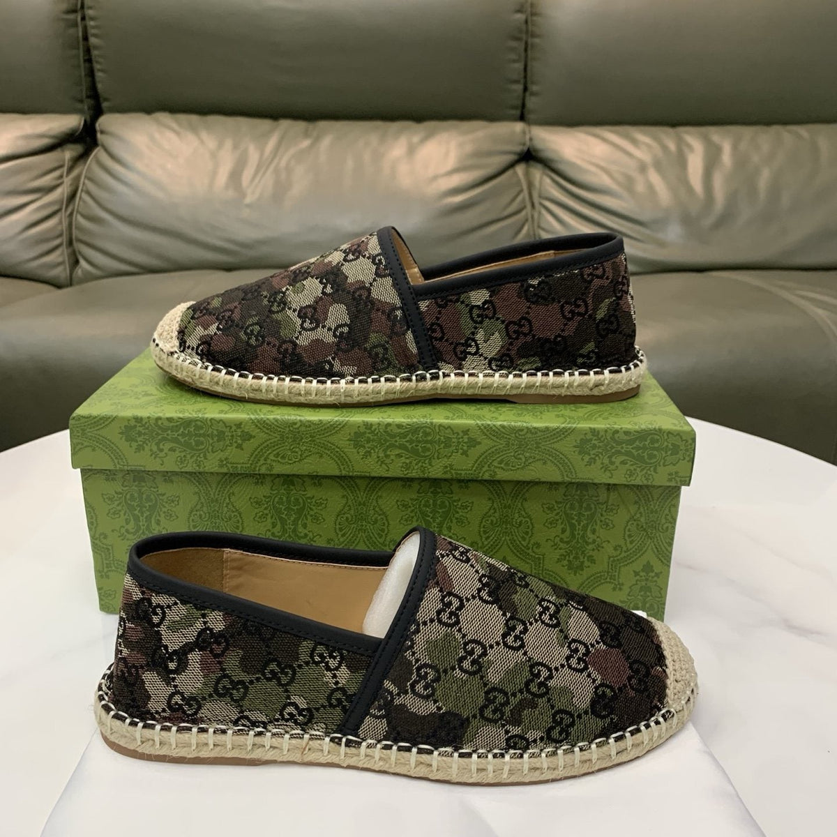Gucci Black & Gray Monogram Espadrille Loafers — side