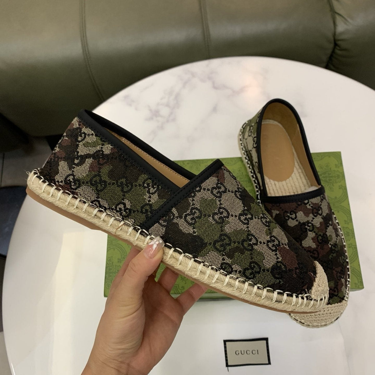 Gucci Black & Gray Monogram Espadrille Loafers — model