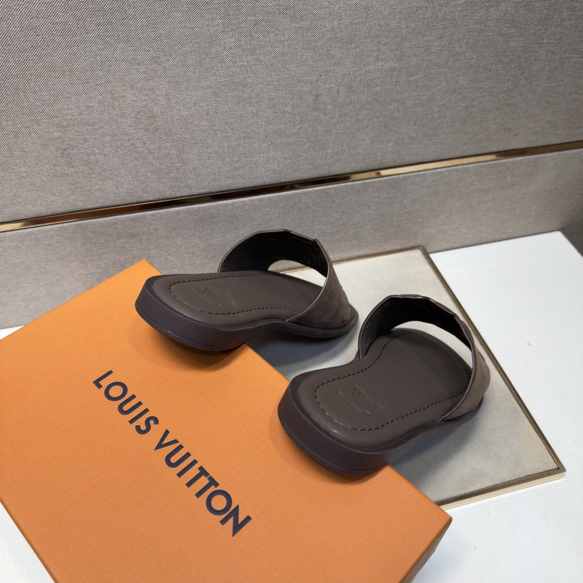Louis Vuitton Embossed Strap Slide Sandals — front