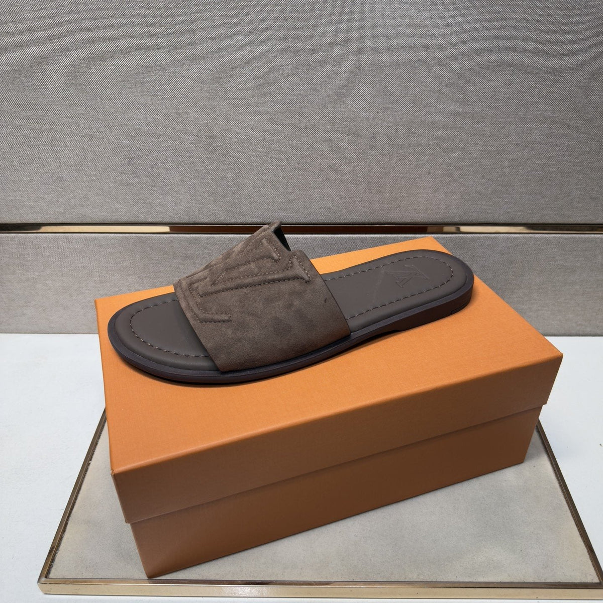 Louis Vuitton Embossed Strap Slide Sandals — front
