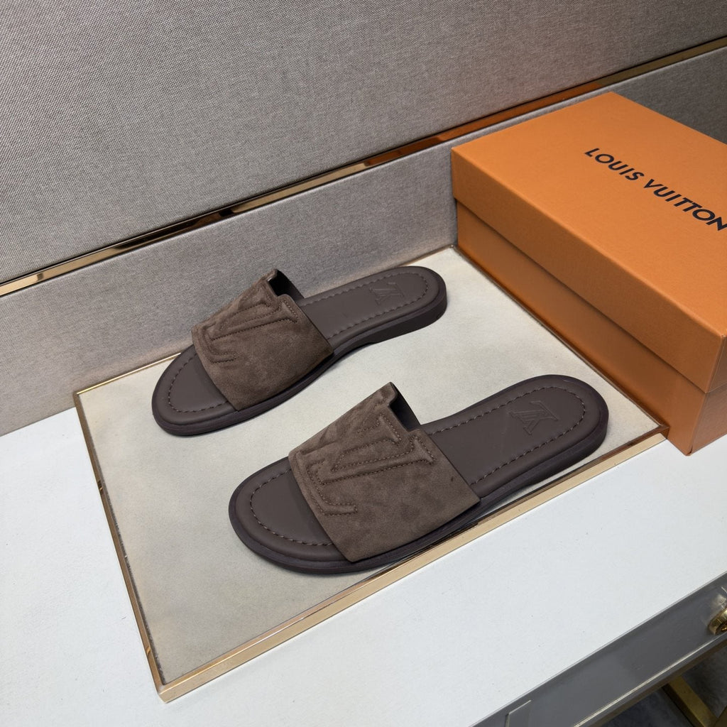 Louis Vuitton Embossed Strap Slide Sandals — front