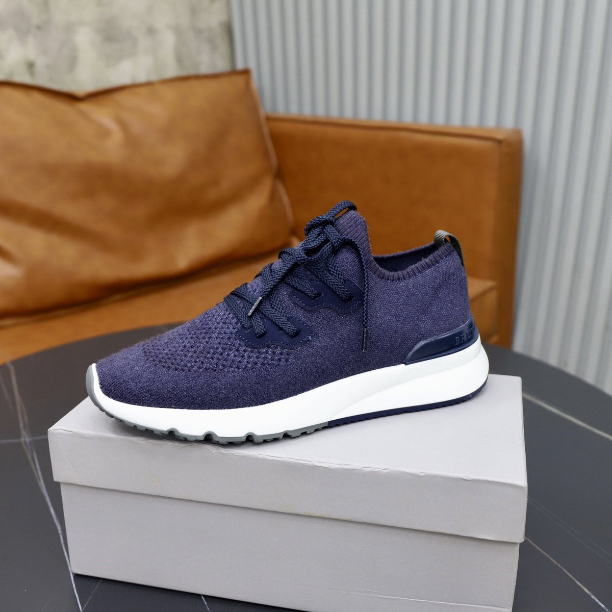 Brunello Cucinelli Dark Gray Knit Sneakers — side