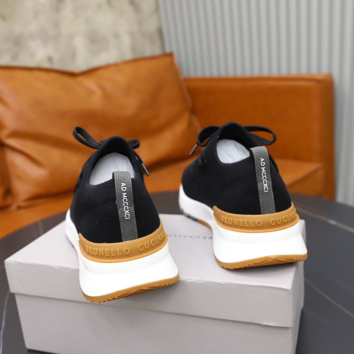 Brunello Cucinelli Dark Gray Knit Sneakers — back