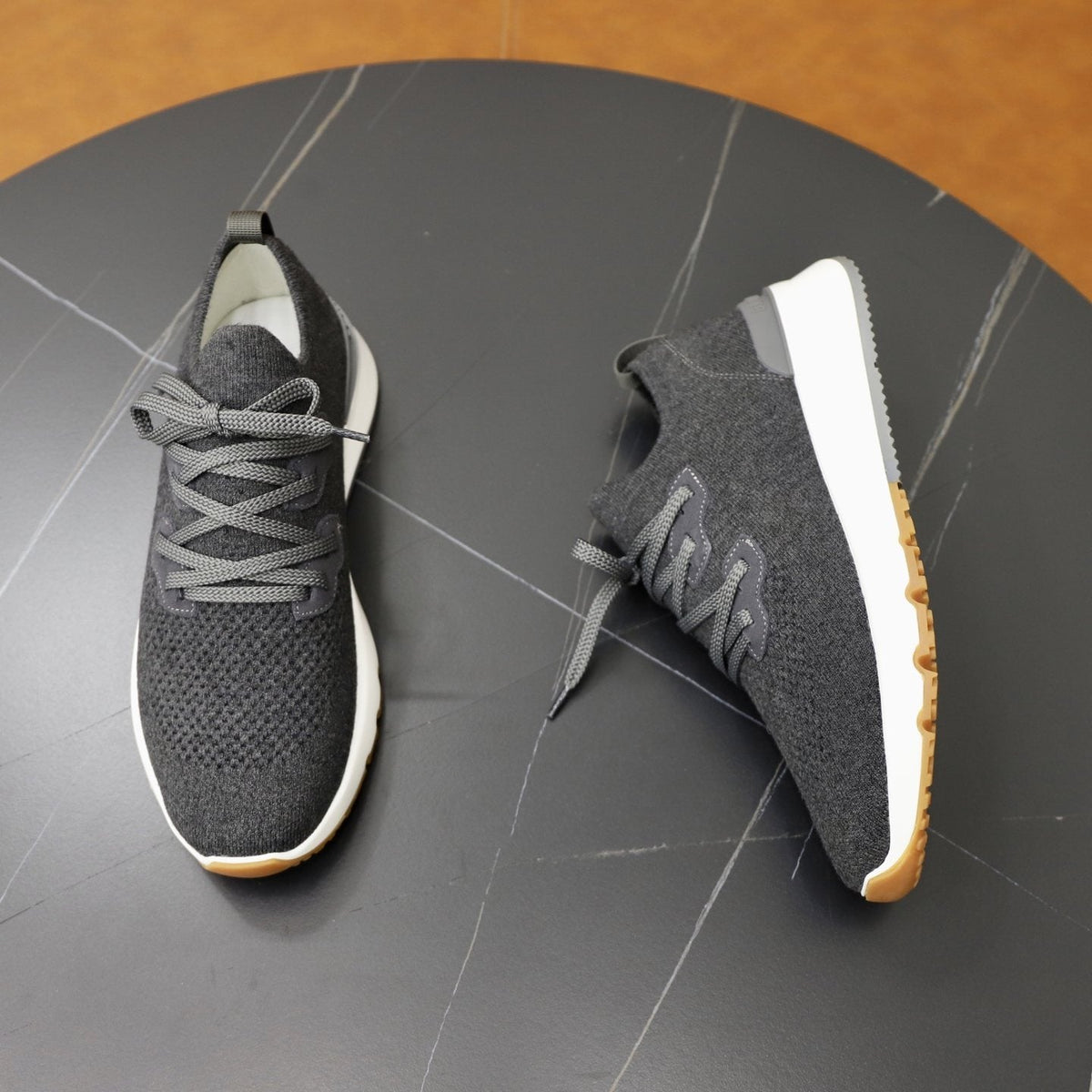 Brunello Cucinelli Dark Gray Knit Sneakers — front