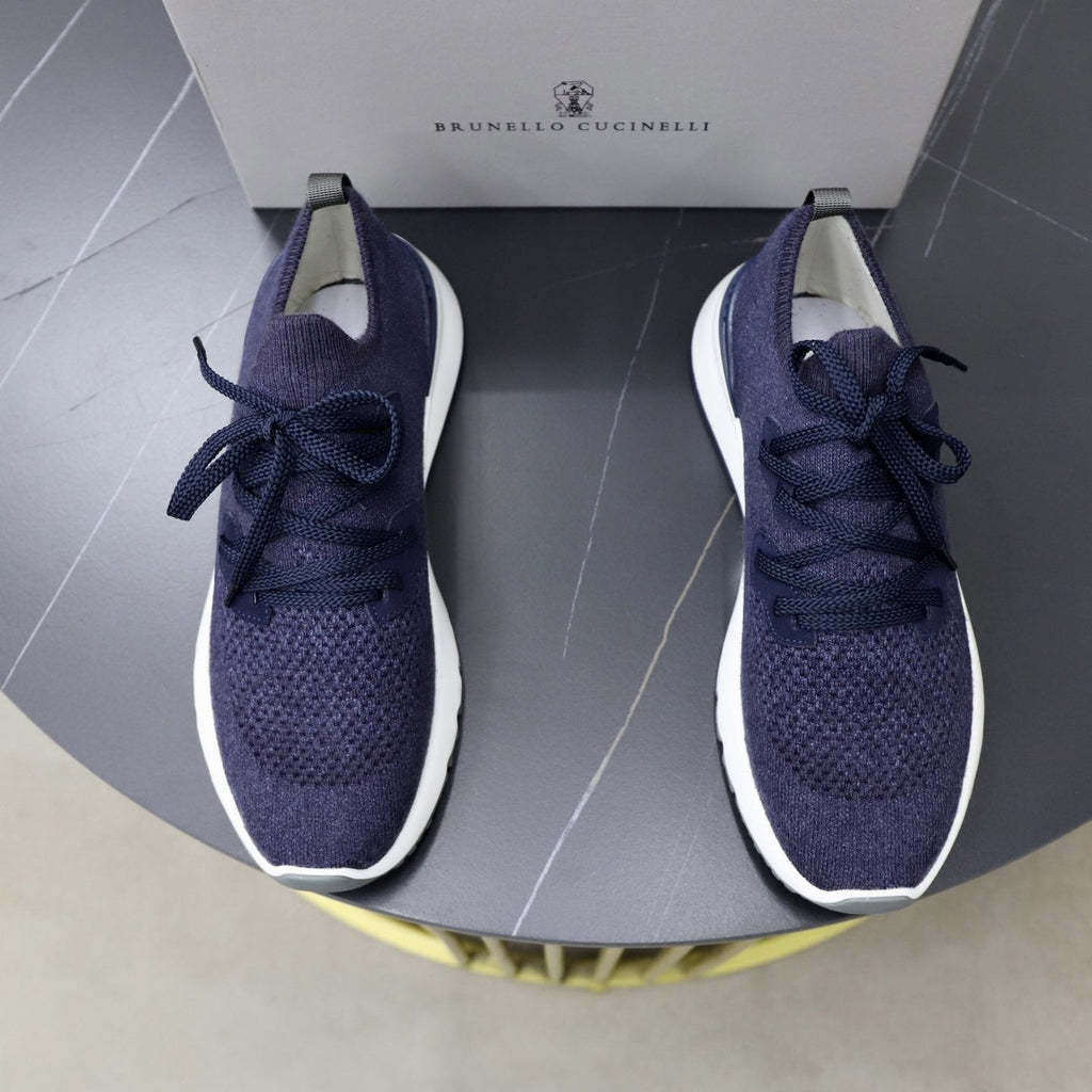 Brunello Cucinelli Dark Gray Knit Sneakers — front