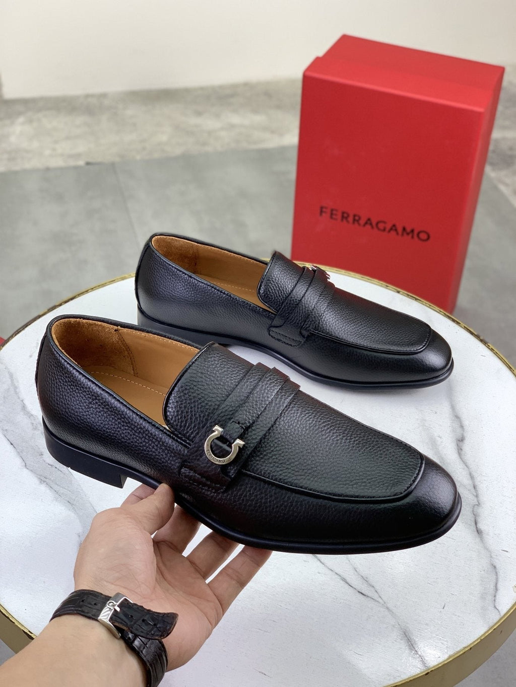 Ferragamo Men's Metal Bit Loafers — model