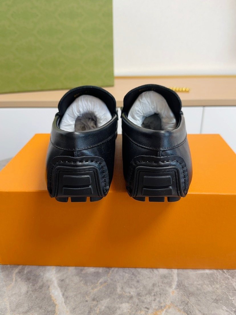 Louis Vuitton Black Leather Lug Sole Loafers — back