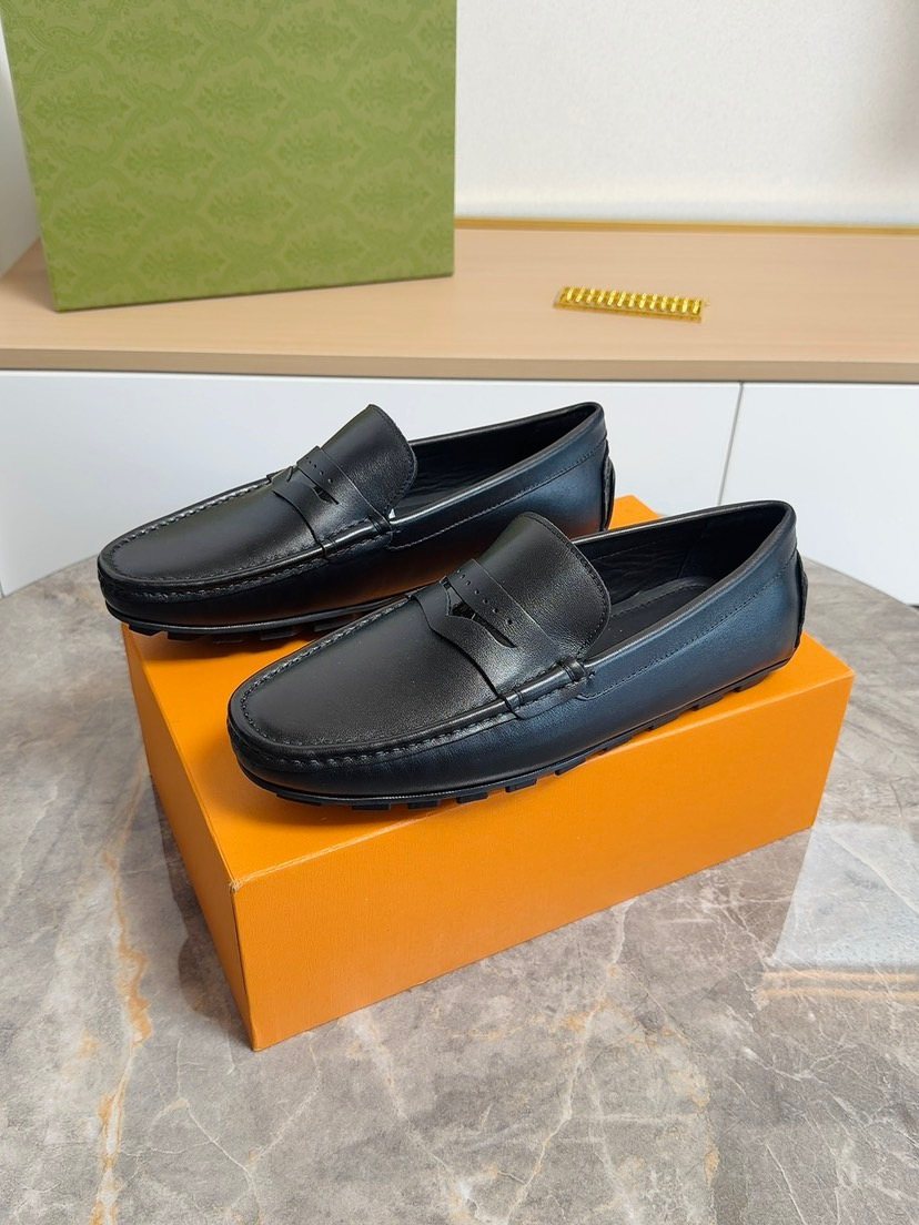 Louis Vuitton Black Leather Lug Sole Loafers — front