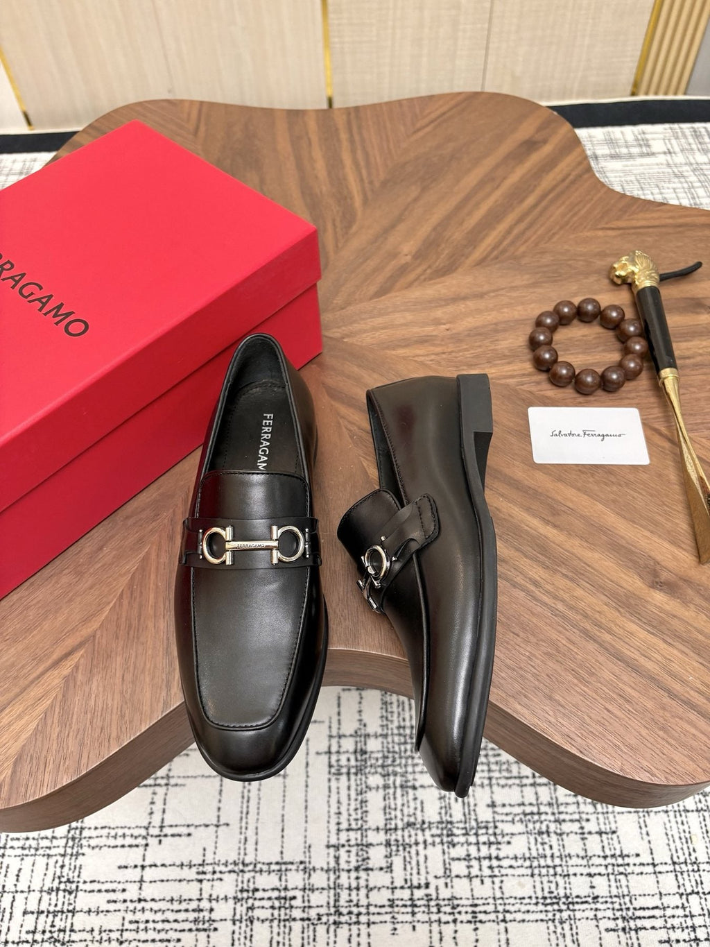 Ferragamo Dark Brown Metal Bit Loafers — front