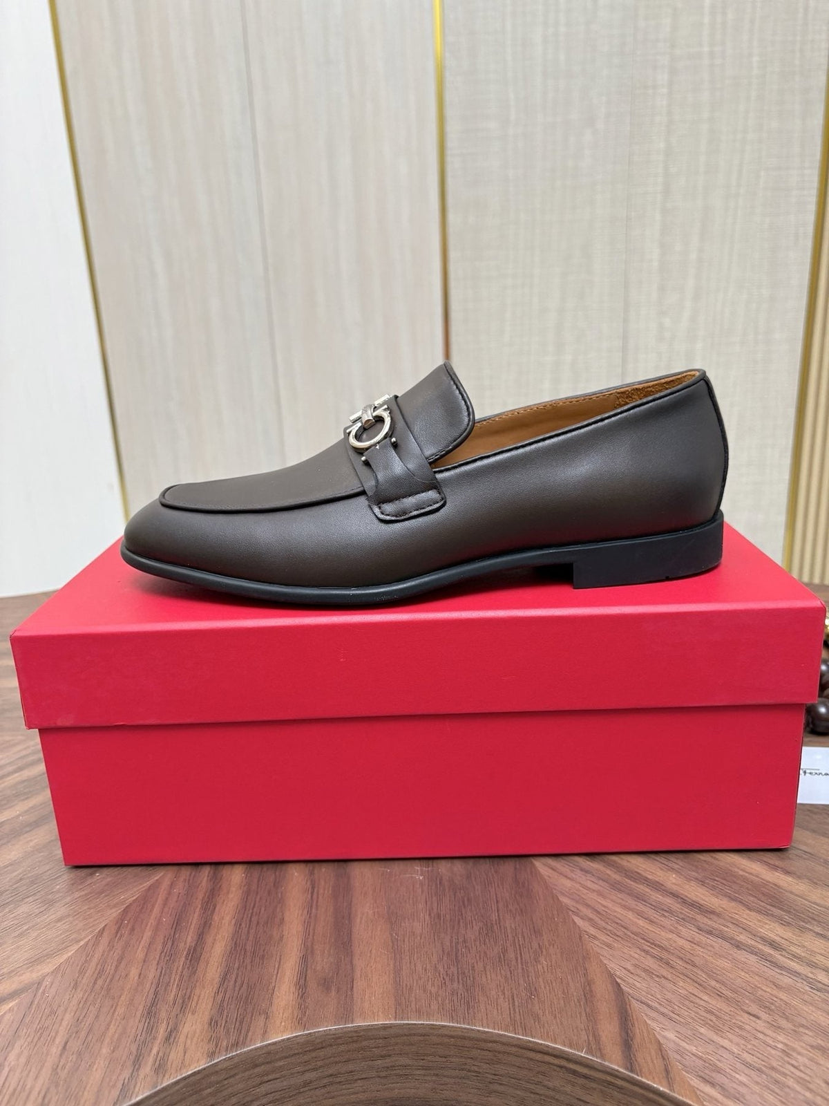 Ferragamo Dark Brown Metal Bit Loafers — side