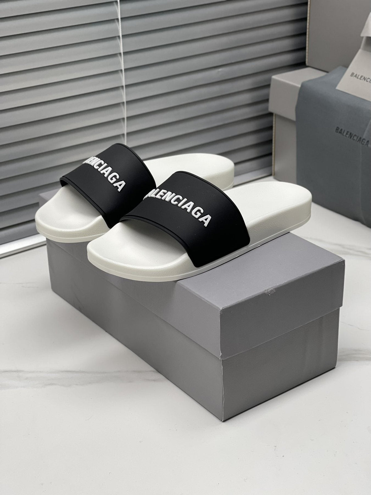 Balenciaga Logo Strap Slide Sandals — front