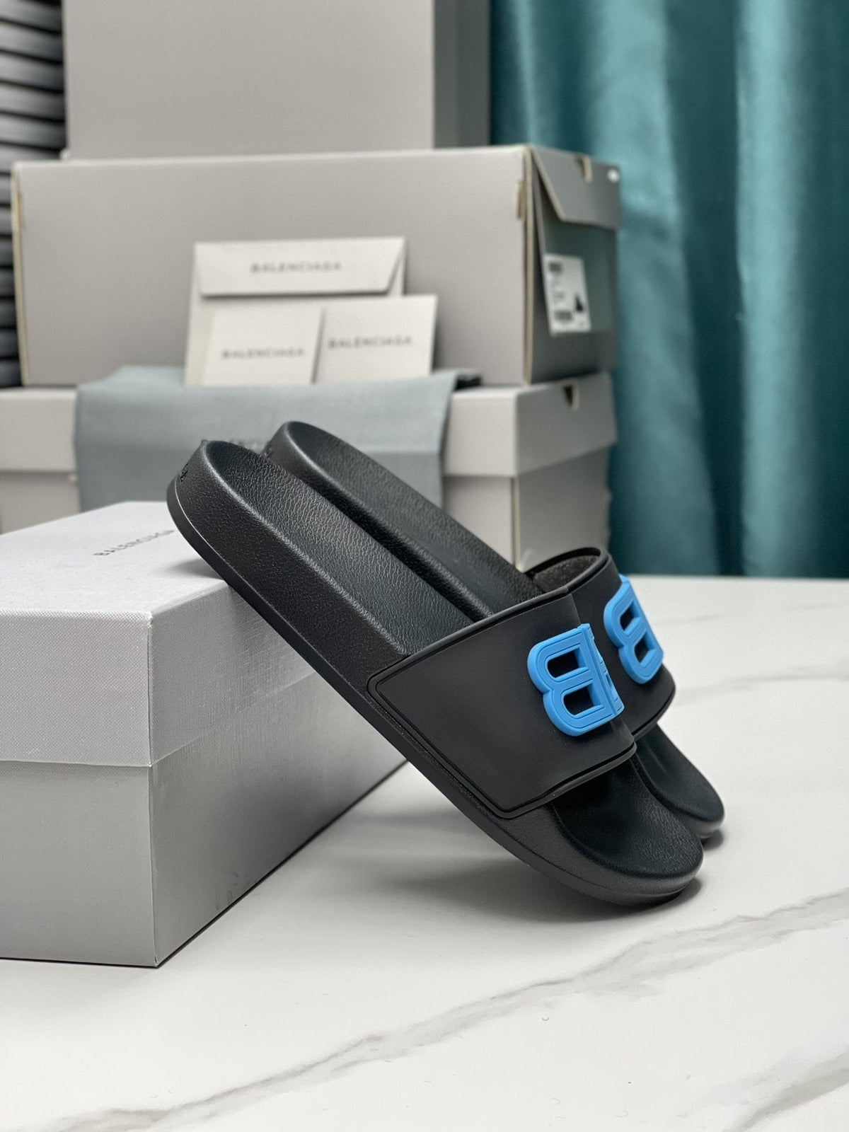 Balenciaga Logo Strap Slide Sandals — front