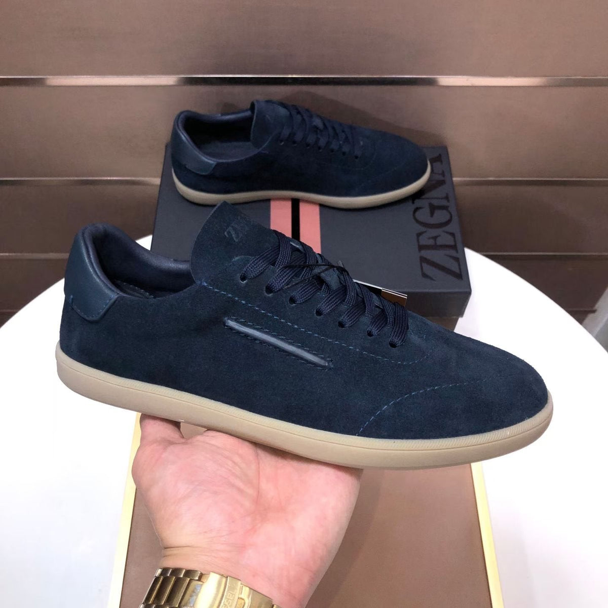 Zegna 232 Suede Low-Top Sneakers — side