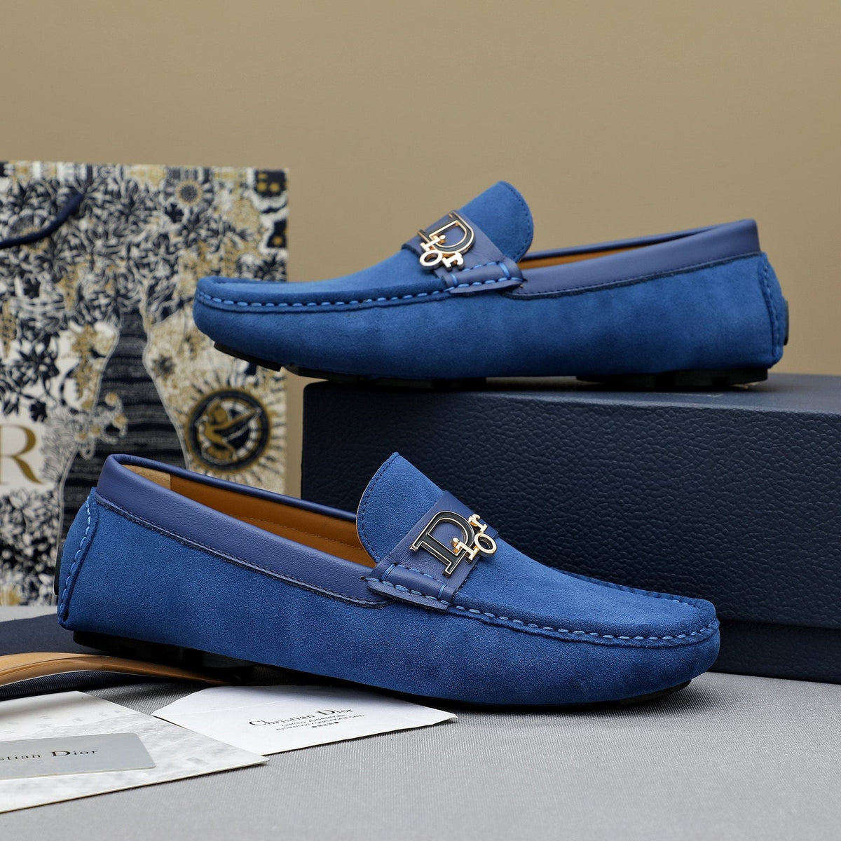 Dior Blue Metal Hardware Loafers — side
