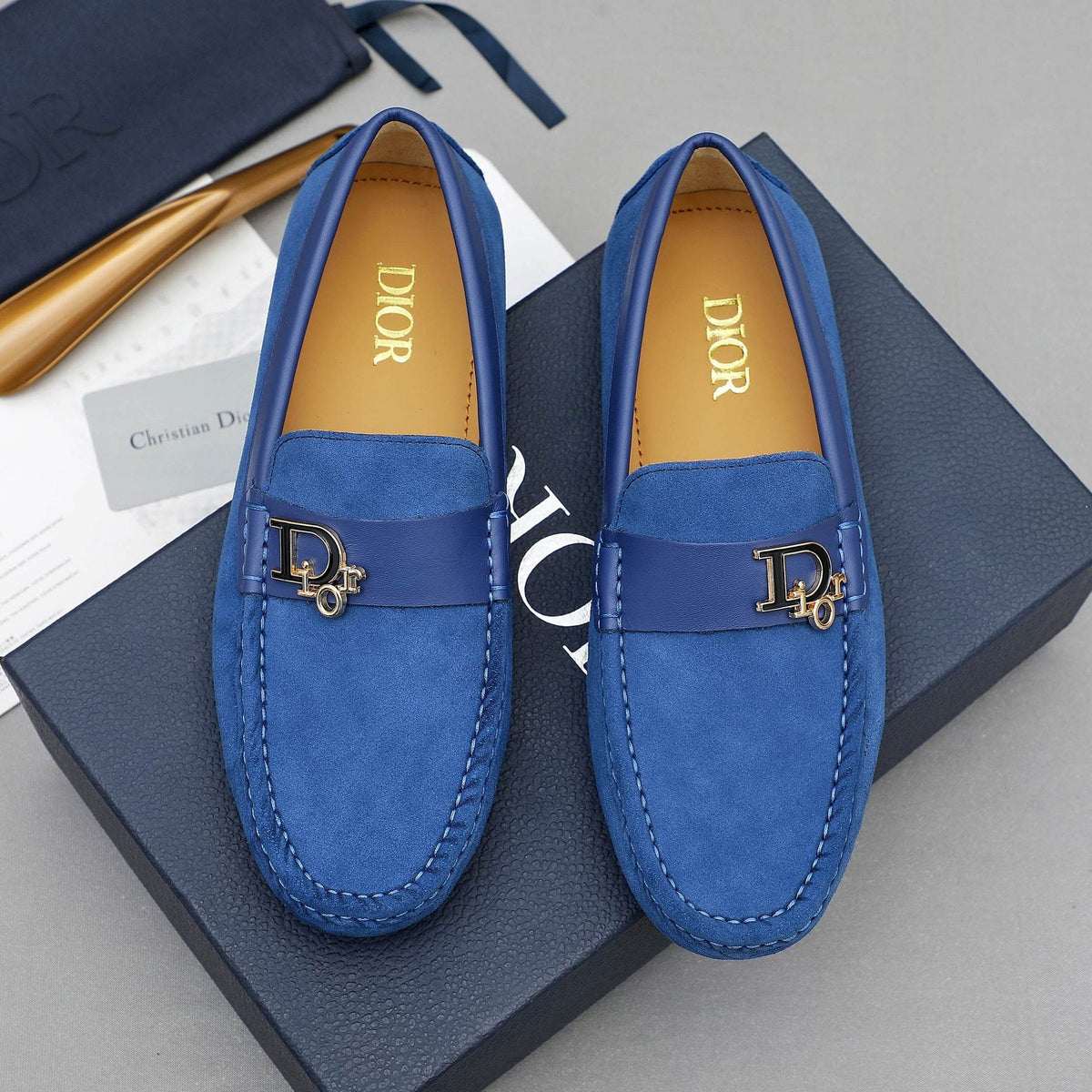 Dior Blue Metal Hardware Loafers — front