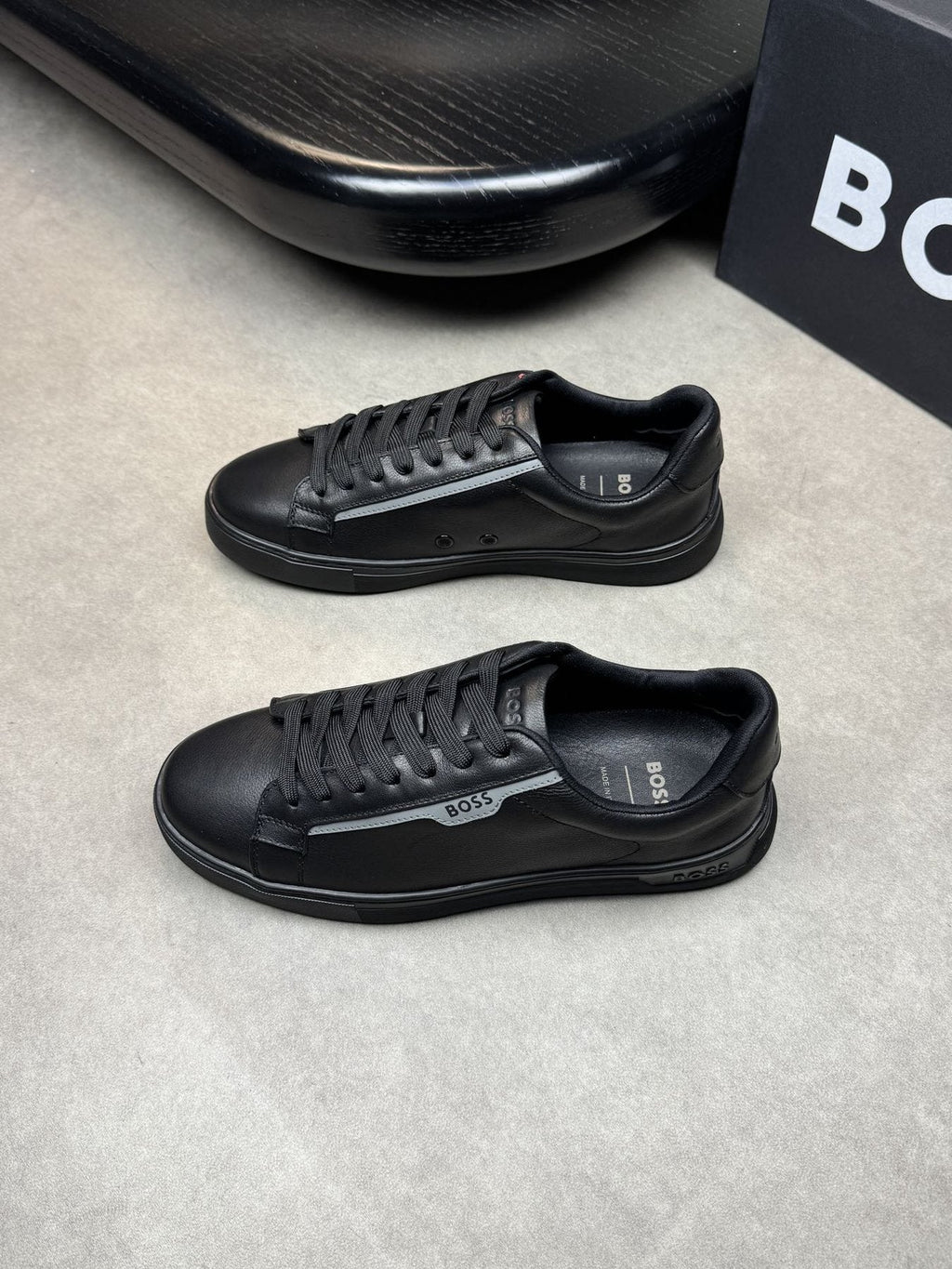 BOSS White Green Low-Top Sneakers — side