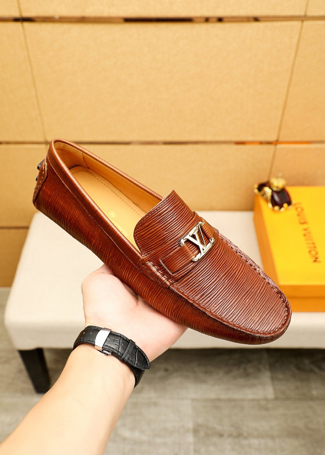 Louis Vuitton Brown Textured Driving Shoes — model