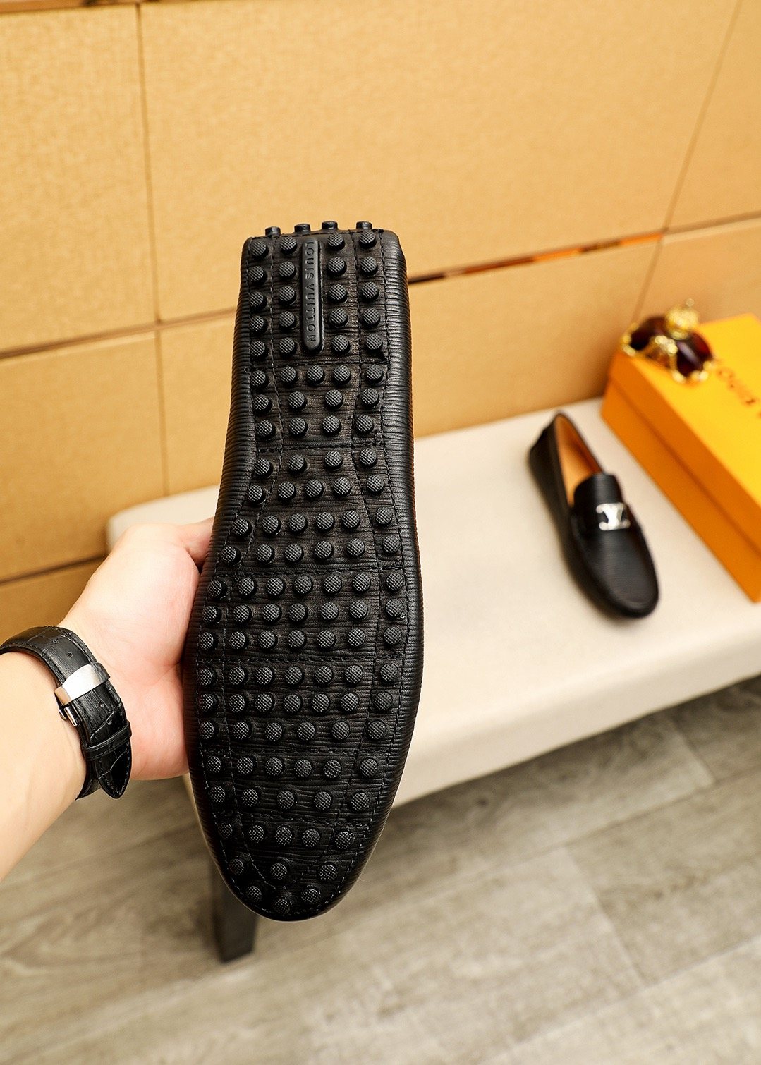 Louis Vuitton Brown Textured Driving Shoes — front