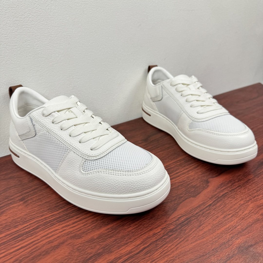 Loro Piana Textured Leather Mesh Low-Top Sneakers — front