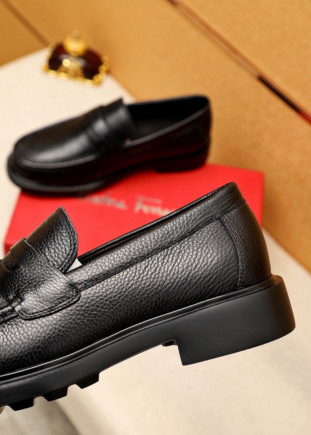 Ferragamo Textured Slip-On Loafers — detail