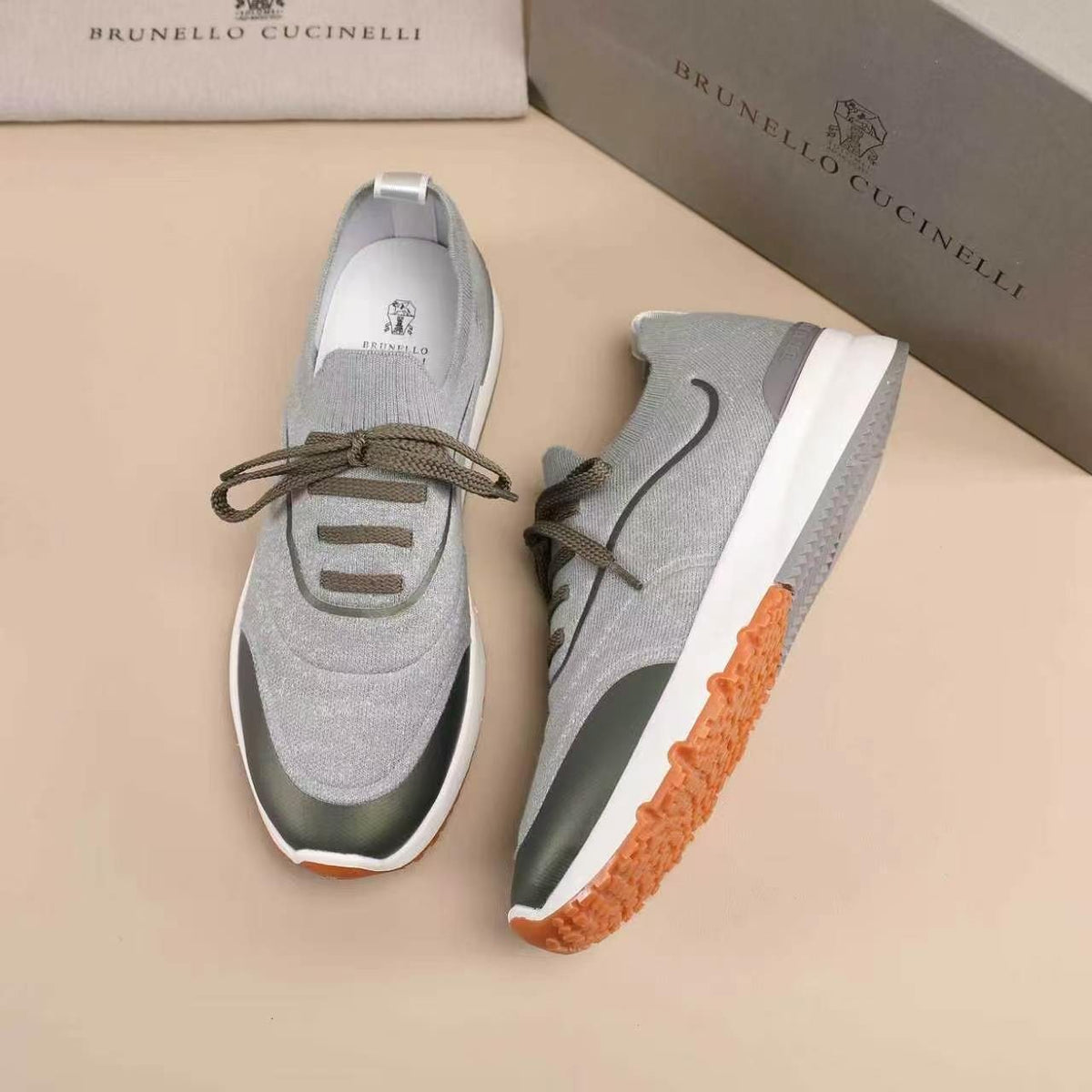 Brunello Cucinelli Knit Lace-Up Sneakers — front
