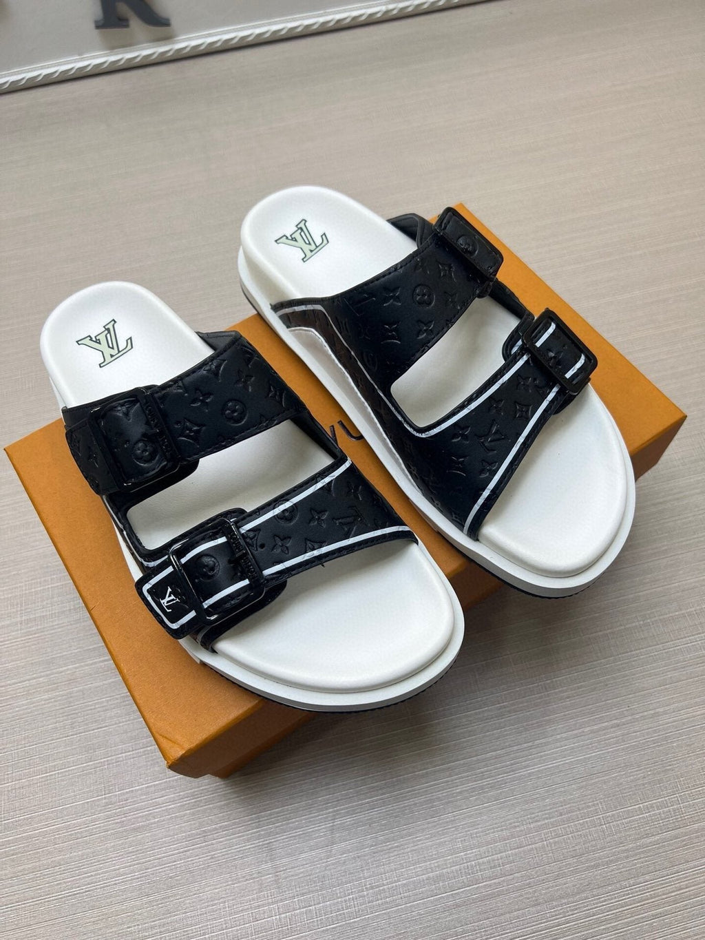 Louis Vuitton Double-Buckle Slide Sandals — front