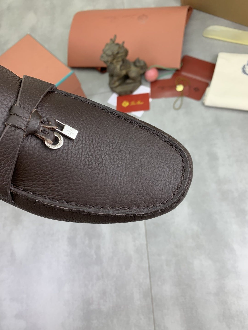Loro Piana Dark Brown Metal-Bit Loafers — detail