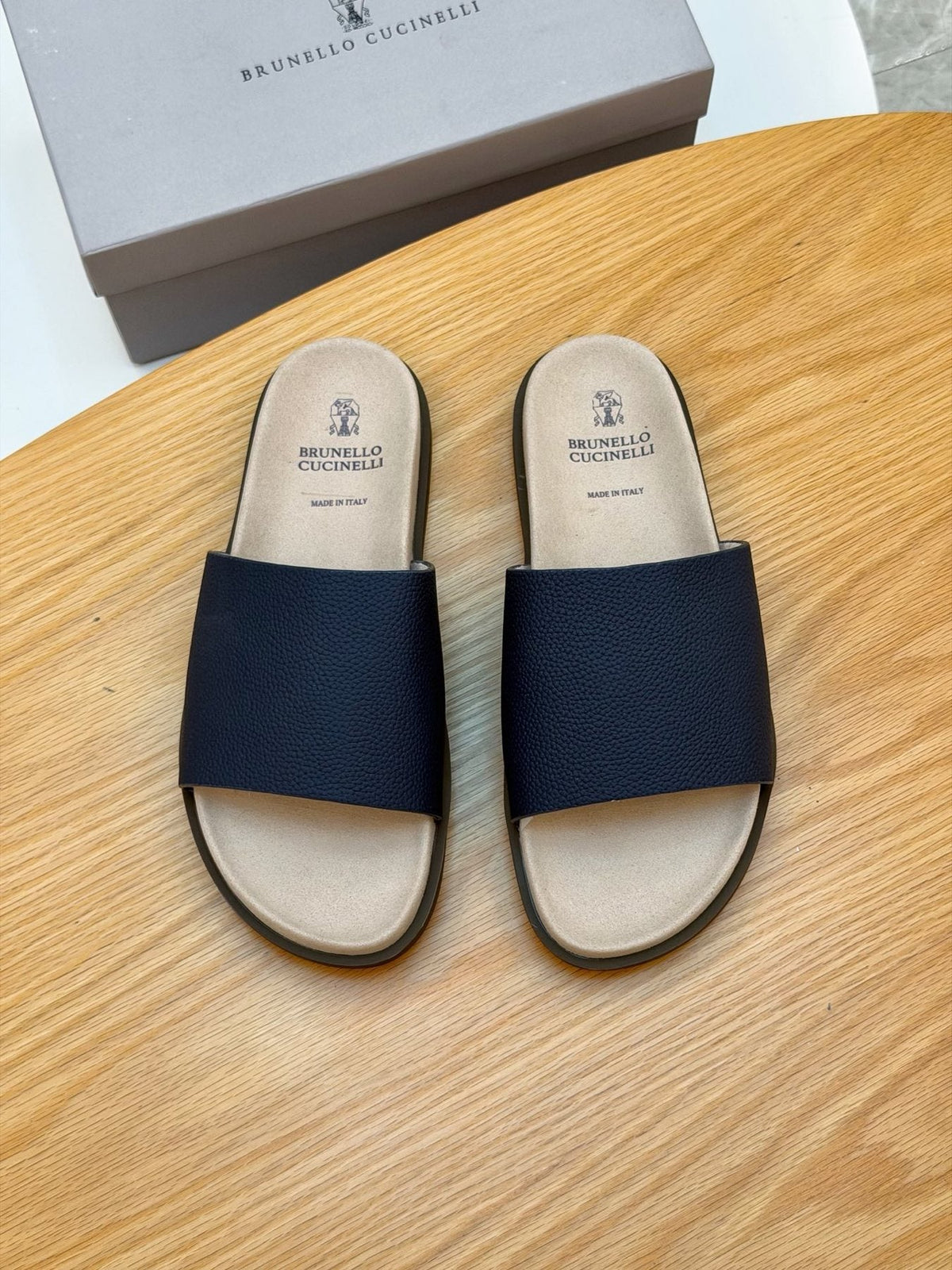 Brunello Cucinelli Textured Strap Slide Sandals — front