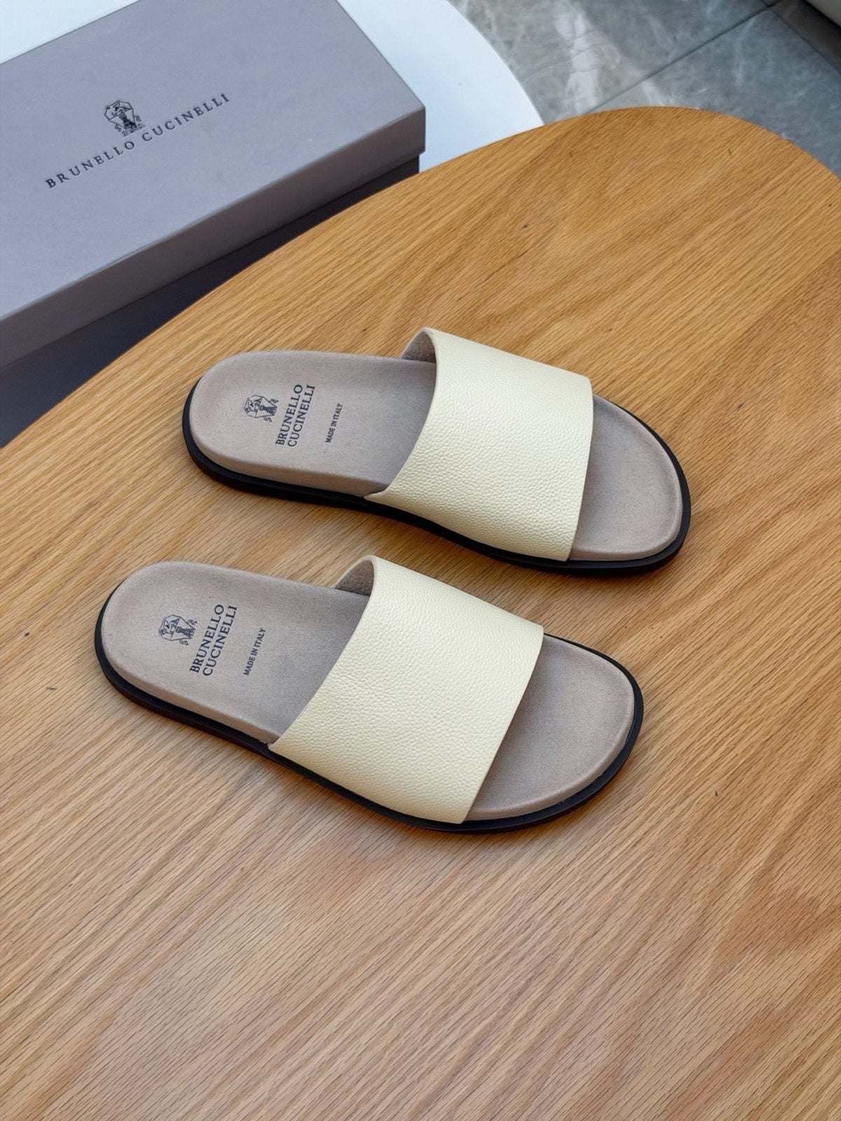 Brunello Cucinelli Textured Strap Slide Sandals — front