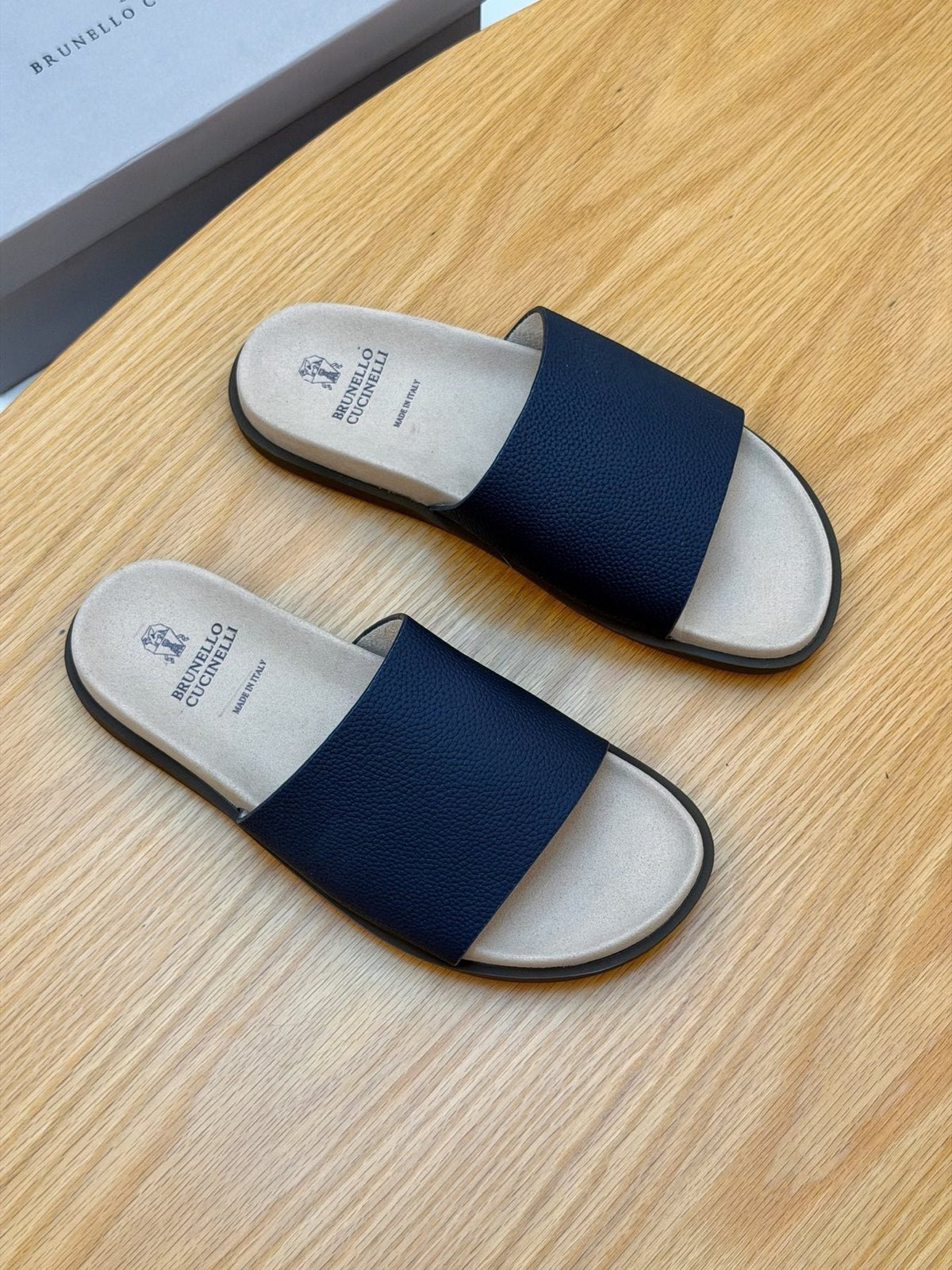 Brunello Cucinelli Textured Strap Slide Sandals — front