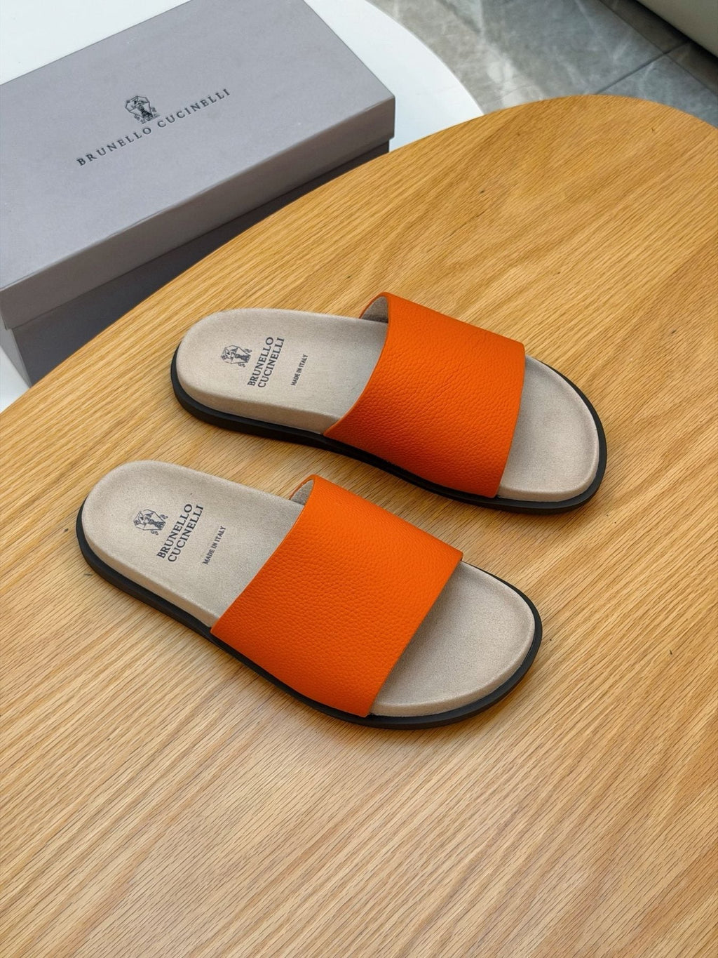 Brunello Cucinelli Textured Strap Slide Sandals — front