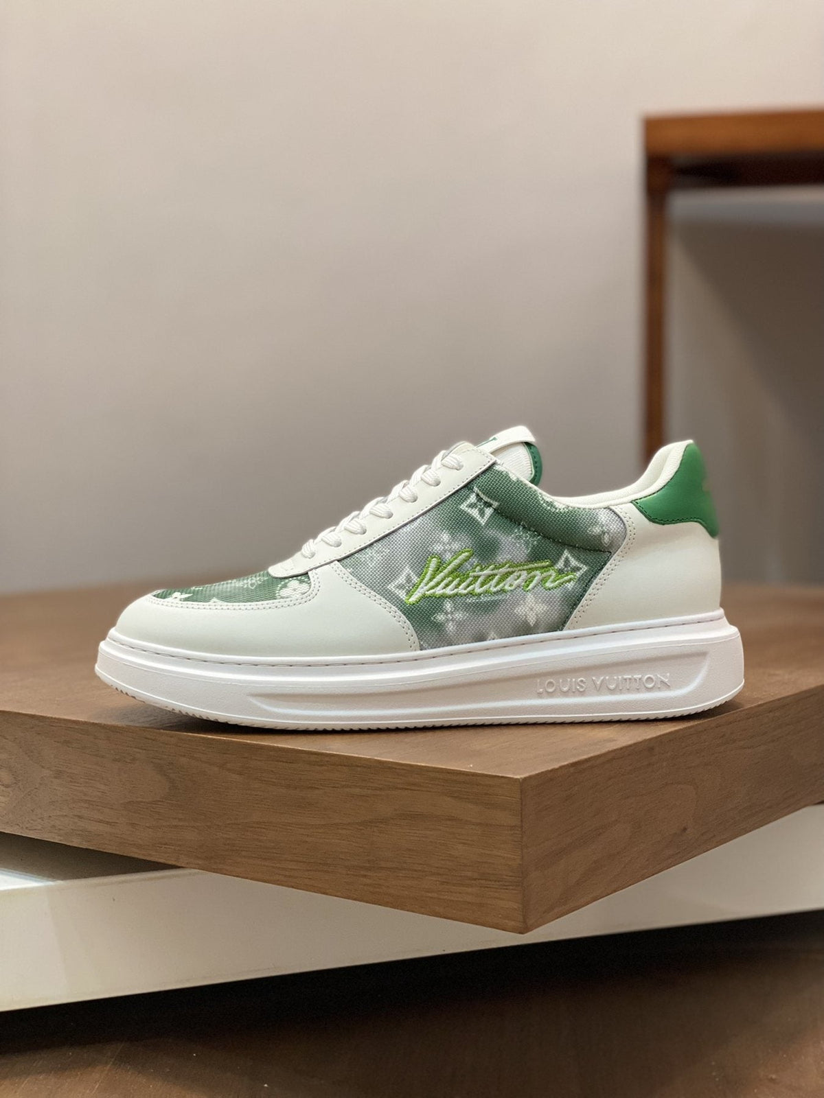 Louis Vuitton Navy Monogram Low-Top Sneakers — side