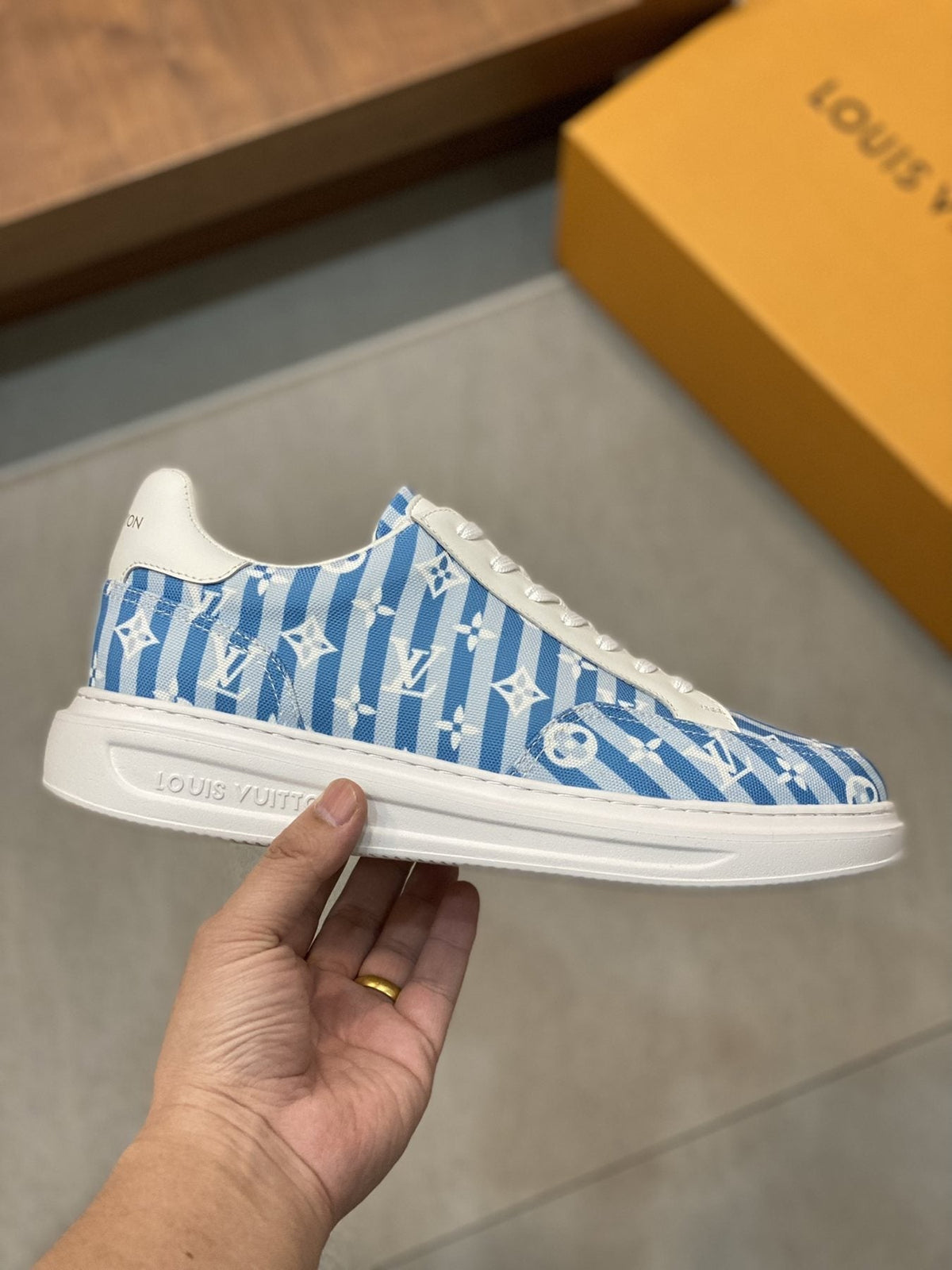 Louis Vuitton Navy Monogram Low-Top Sneakers — model
