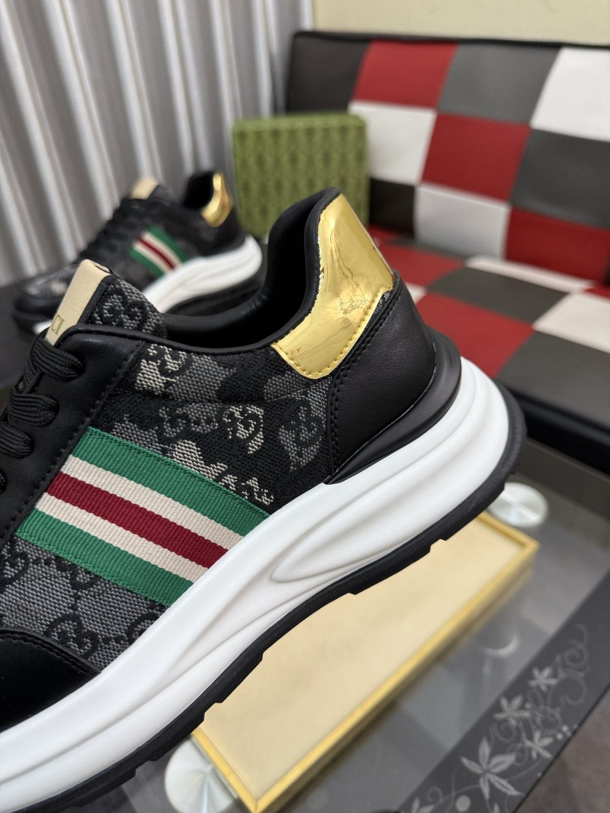 Gucci Monogram Stripe Low-Top Sneakers — detail