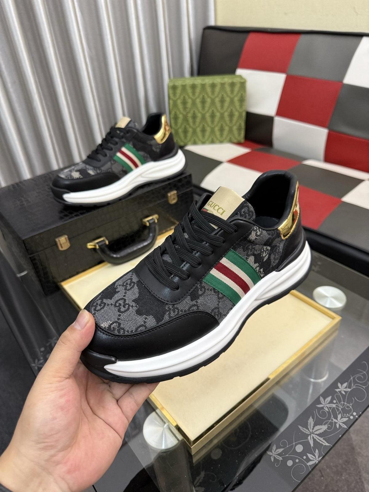 Gucci Monogram Stripe Low-Top Sneakers — side