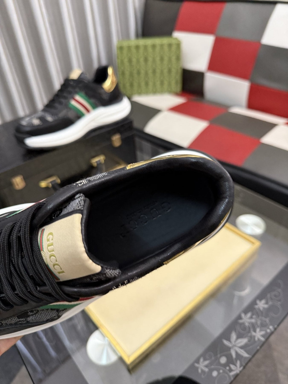 Gucci Monogram Stripe Low-Top Sneakers — label