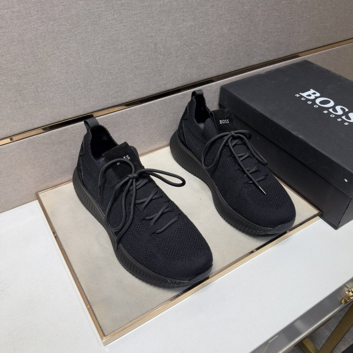 HUGO BOSS Men's Knit Lace-Up Sneakers — front