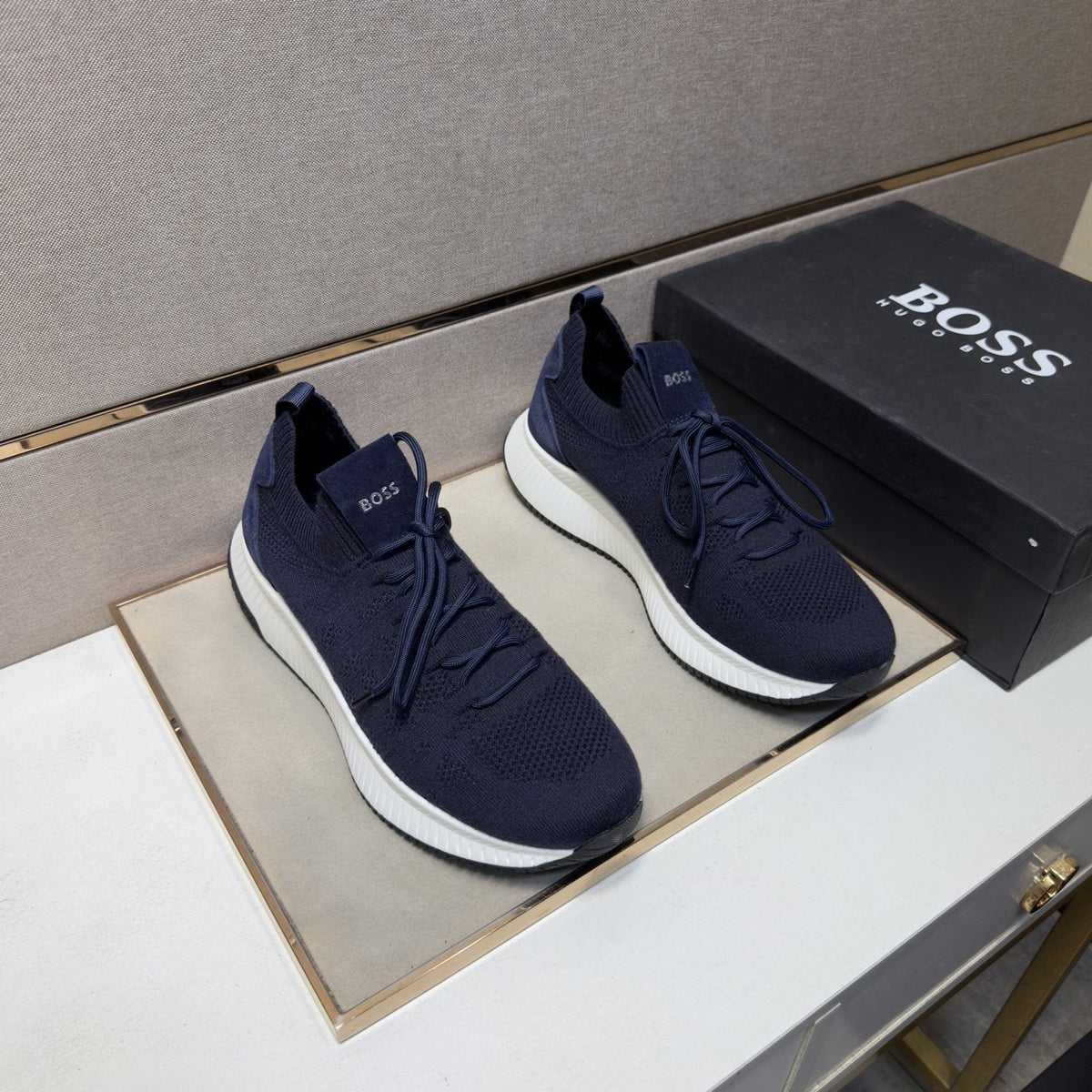 HUGO BOSS Men's Knit Lace-Up Sneakers — hero